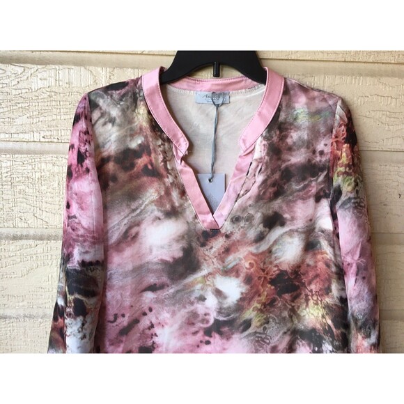 Angela Moda womens Silk Blend Long Sleeve Blouse Top size XL Pink Print Italy - Picture 4 of 9